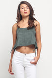 Boxy Velvet Tank Top With Side-Lace Detail