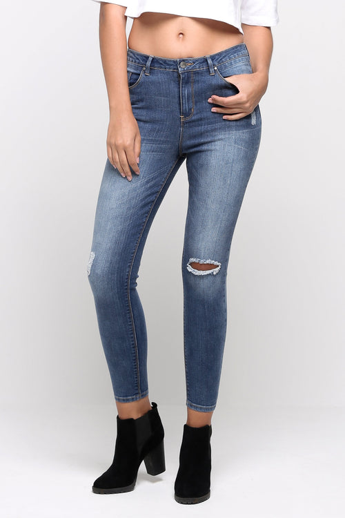 Super High Waist Skinny Jeans With Ripped Detail