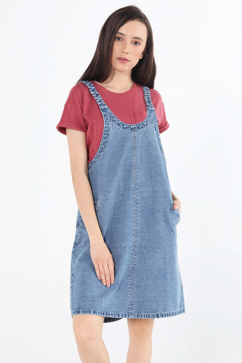 Denim Jumper Skirt With Braided Straps