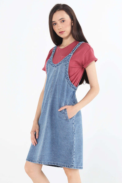 Denim Jumper Skirt With Braided Straps