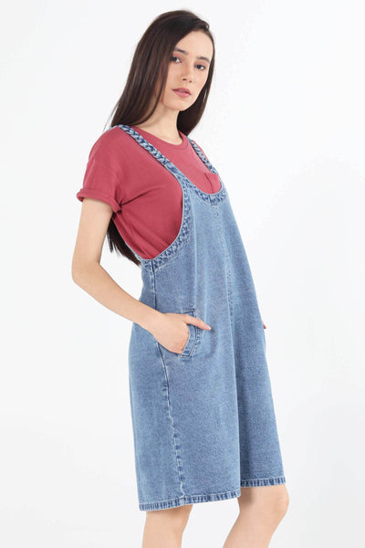Denim Jumper Skirt With Braided Straps