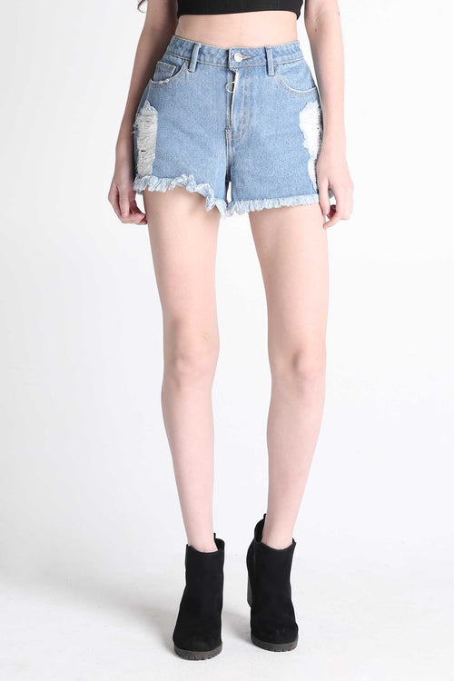 Denim Shorts With Round Zipper Puller