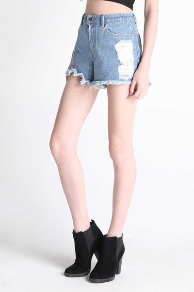 Denim Shorts With Round Zipper Puller