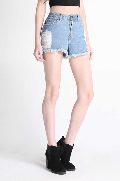Denim Shorts With Round Zipper Puller