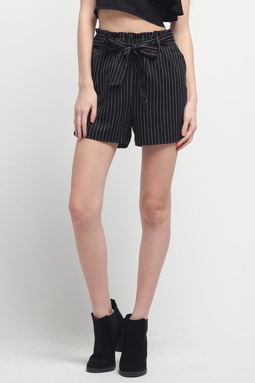 Striped Fashion Shorts With Self-Fabric Belt