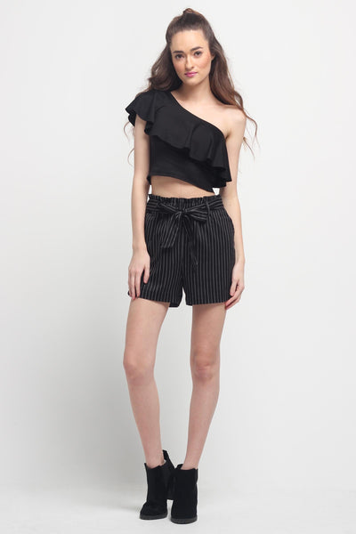 Striped Fashion Shorts With Self-Fabric Belt