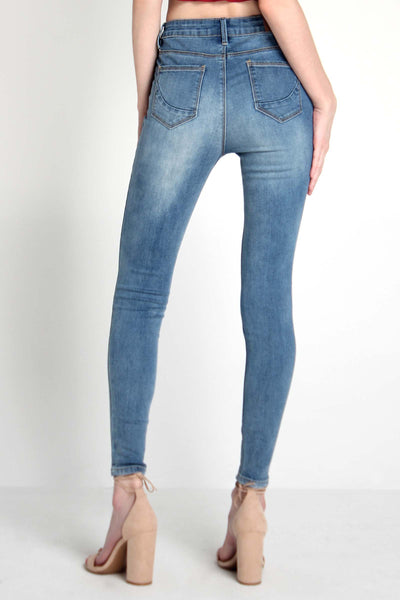 Mid Waist Jeans With Distressed Effect