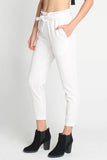 Striped Paper Bag Trousers With Self-Fabric Belt