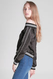  Satin Off-shoulder Bomber Jacket