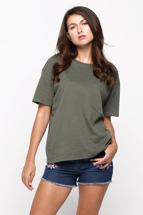 Textured Oversized Fit Tee with Pocket