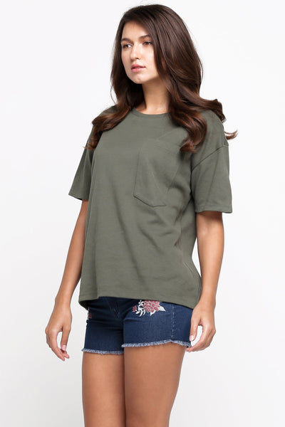Textured Oversized Fit Tee with Pocket