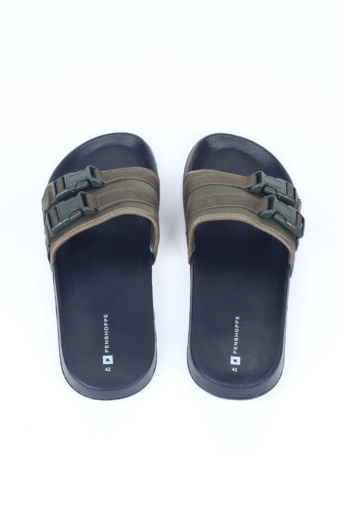 Rubber Sliders With Strap Detail