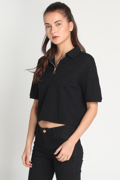 Boxy Polo Shirt With Zipper Detail