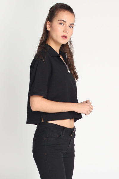 Boxy Polo Shirt With Zipper Detail