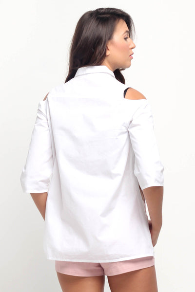 Poplin Shirt With Cold Shoulder Detail
