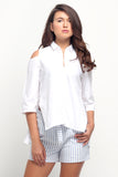 Poplin Shirt With Cold Shoulder Detail