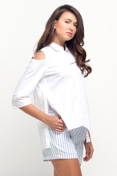 Poplin Shirt With Cold Shoulder Detail