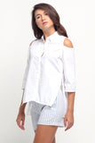 Poplin Shirt With Cold Shoulder Detail