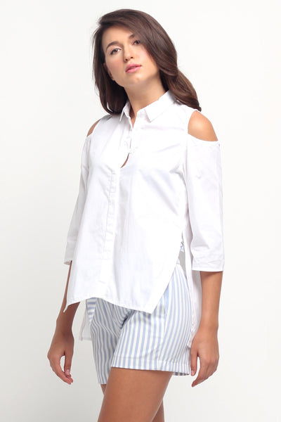 Poplin Shirt With Cold Shoulder Detail
