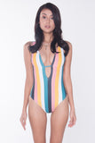 One-Piece Bathing Suit With Vertical Stripes
