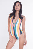 One-Piece Bathing Suit With Vertical Stripes