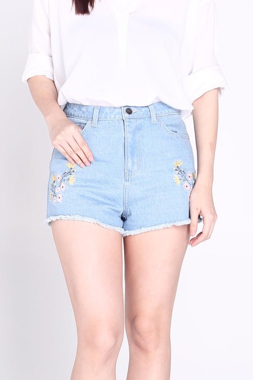 High Waist Cheeky Shorts With Floral Embroidery