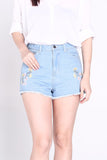 High Waist Cheeky Shorts With Floral Embroidery