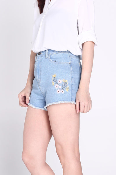 High Waist Cheeky Shorts With Floral Embroidery