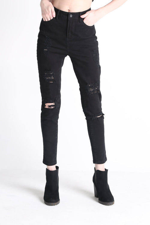 Super High Waist Jeans With Ripped Detail