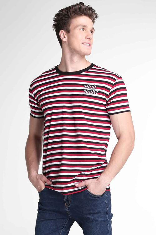 Striped Relaxed Fit Tee With Embroidery
