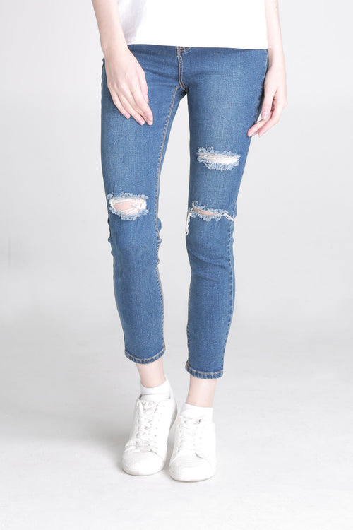 High Waist Skinny Jeans With Distressed Effect