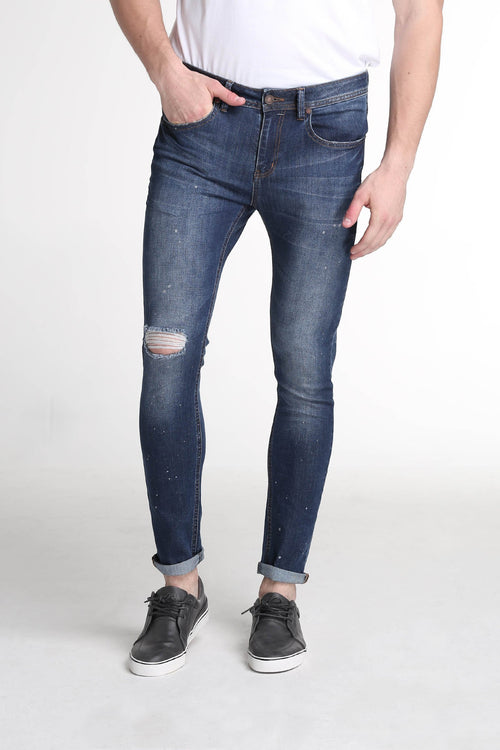 Skinny Fit Ripped Jeans With Paint Splats