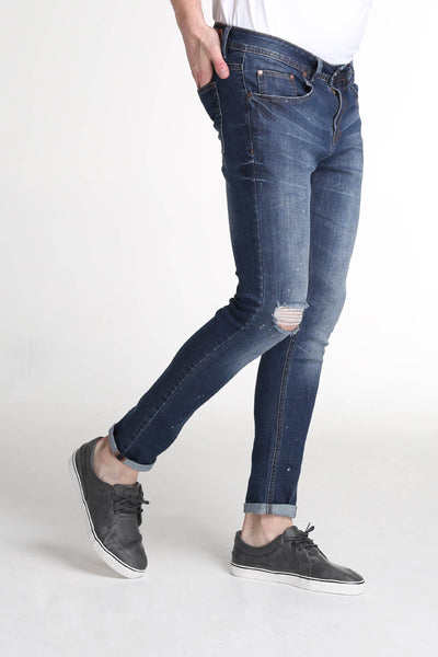 Skinny Fit Ripped Jeans With Paint Splats