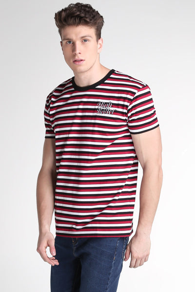 Striped Relaxed Fit Tee With Embroidery
