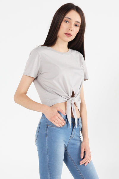 Mid Length Top With Tie Front Detail