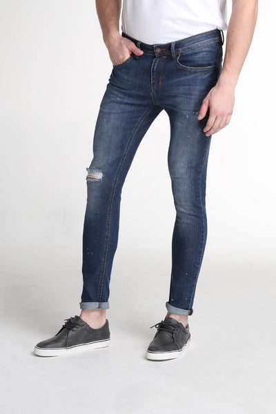 Skinny Fit Ripped Jeans With Paint Splats