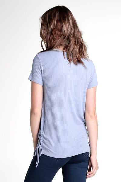 Ribbed Longline Tee With Side Slit Lace