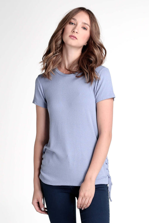 Ribbed Longline Tee With Side Slit Lace