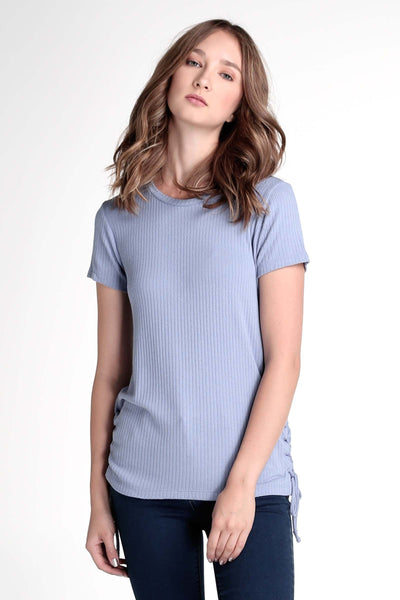 Ribbed Longline Tee With Side Slit Lace