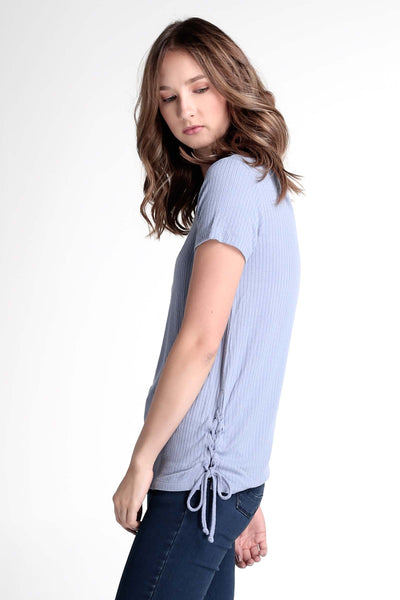 Ribbed Longline Tee With Side Slit Lace