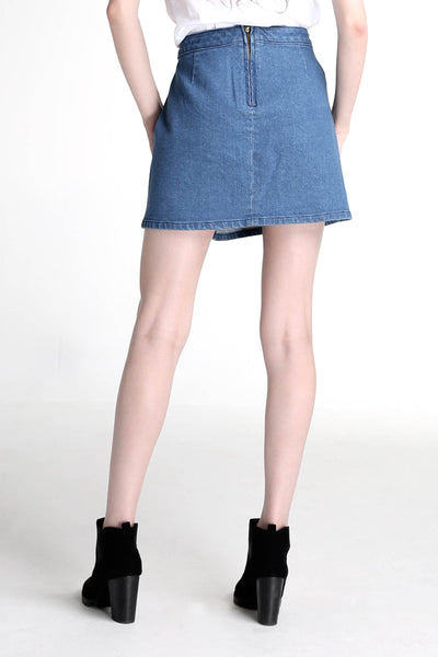 Lace-Up Denim Skirt