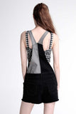 Color-Blocked Jumper Shorts With Frayed Hem