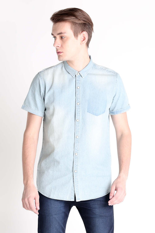 Chambray Shirt With Pocket Detail