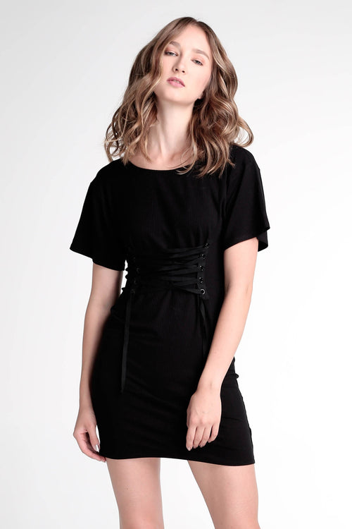 Ribbed Dress with Corset Detail