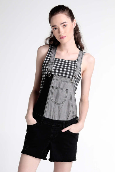 Color-Blocked Jumper Shorts With Frayed Hem