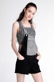 Color-Blocked Jumper Shorts With Frayed Hem