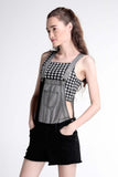 Color-Blocked Jumper Shorts With Frayed Hem